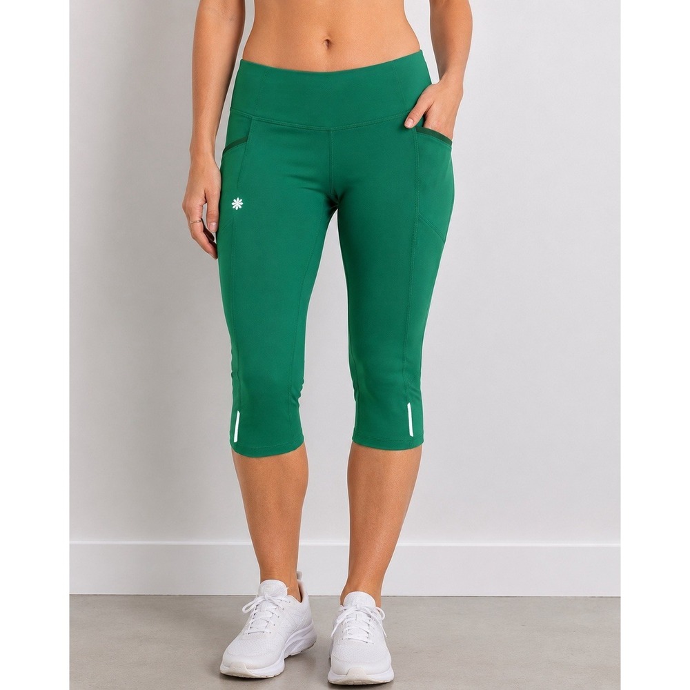 Athleta Dobby Green Capri Leggings Size Small Cropped Yoga Running Pants